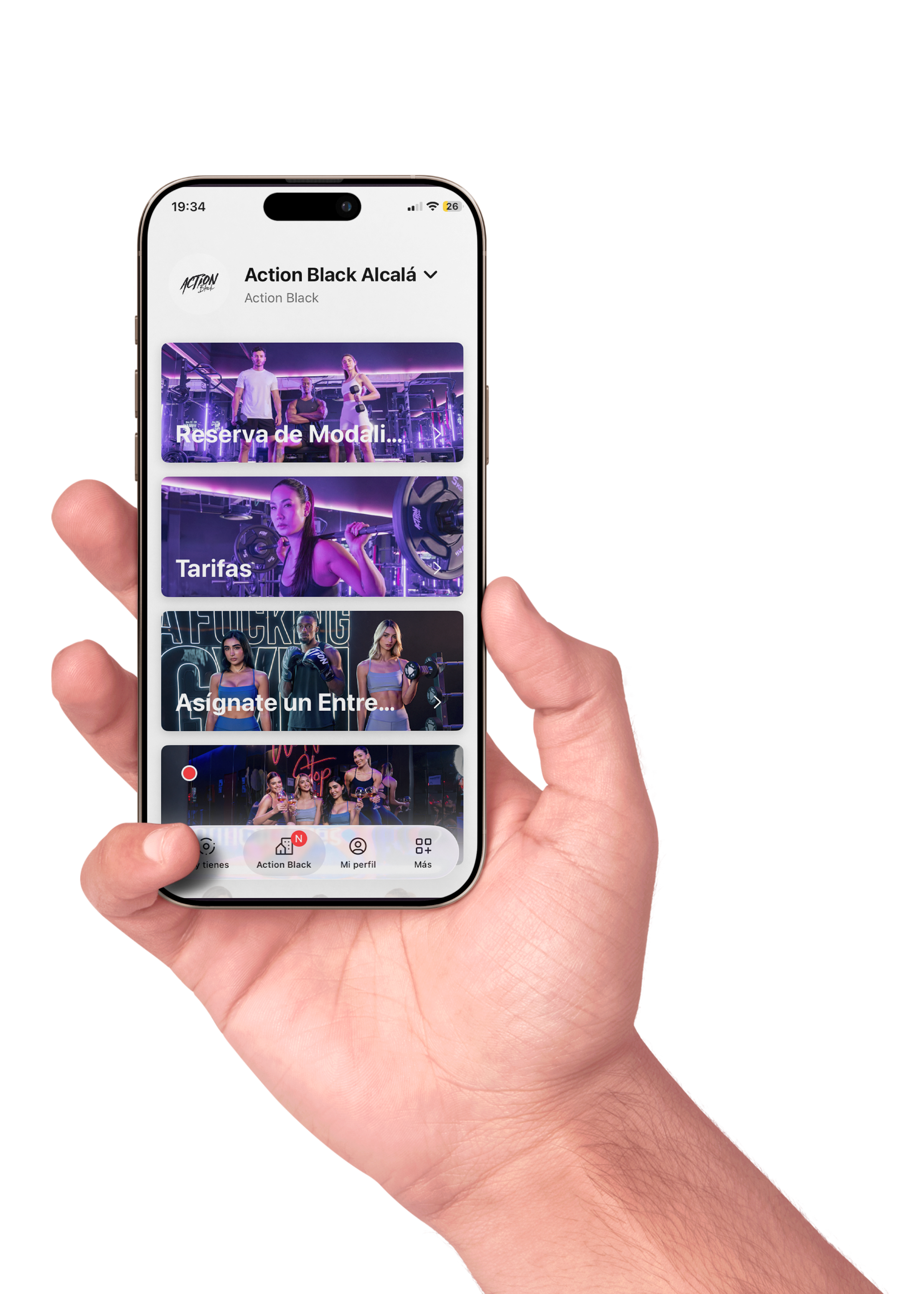 App personalizada para gimnasio — interfaz en smartphone